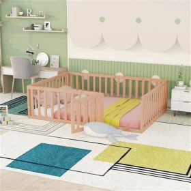Wood Floor Bed Play Area with Fence, Full Size, Natural
