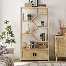 7-Tier Storage Bookcase, Natural, 39.4'' x 13.8'' x 75.6'', Rattan, Natural