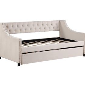 Upholstered Twin Daybed Frame with Trundle, 80" x 40", Beige Velvet