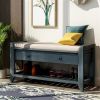 Cushioned Seat Shoe Rack with Drawers, Entryway Storage Bench, Navy/Beige