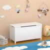 Wooden Toy Storage Box with Safety Hinged Lid, White