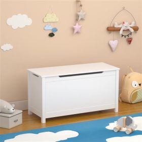 Wooden Toy Storage Box with Safety Hinged Lid, White