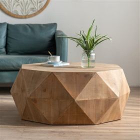 3-D Embossed Pattern Retro Coffee Table, 38" x 32.5" x 16.3", Natural