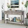 Classic Retro Style Console Table with Three Top Drawers, Gray Wash