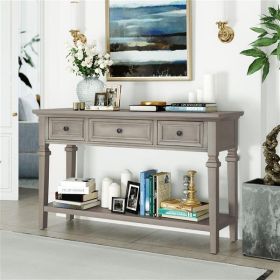 Classic Retro Style Console Table with Three Top Drawers, Gray Wash