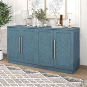 4-Door Sideboard Buffet Cabinet, Silver Handles, Antique Blue