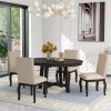Farmhouse Extendable Round Dining Table Set, with 4 Upholstered Chairs, Espresso