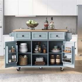 Drop-Leaf Island Cart on Wheels, Light Blue