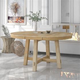 Farmhouse Extendable Dining Table, 16" Leaf, Round to Oval, Natural Wash