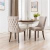 Upholstered Wing-Back Dining Chair, Button-Tufted Back, Set of 2, Beige