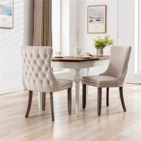 Upholstered Wing-Back Dining Chair, Button-Tufted Back, Set of 2, Beige
