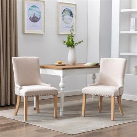 Fabric Dining Chairs, Nailed Trim, Set of 2, Beige