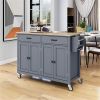 4-Door Kitchen Island, Wood Top, Locking Wheels, 54.3" Long, Grey Blue