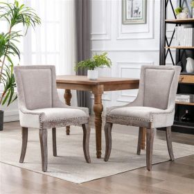 Nail Head Side Dining Chair, Wood Legs, Set of 2, Beige
