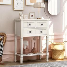 Console Table with 2 Drawers and Bottom Shelf, 31" x 23.7" x 13", Ivory White