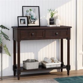 Traditional Console Table with 2 Drawers and Shelf, Espresso