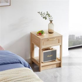 Rattan End or Side Table with Drawer, 15.75", Natural Finish