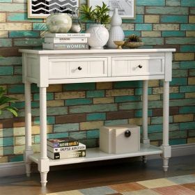 Traditional Console Table, 2 Drawers, Bottom Shelf, 29.9" x 35.43", Ivory White