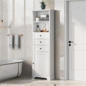 Tall Storage Cabinet, 3 Drawers with Adjustable Shelves, White