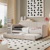 Upholstered Daybed with Trundle, Twin Size, Beige Velvet