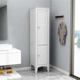 Tower Cabinet with 2 Shutter Doors and 5 Tier Shelves, White
