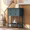 Narrow Console Table with 3 Drawers and Bottom Shelf, Navy