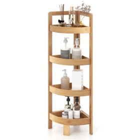 Corner Storage Rack, 4 Shelves, 9" x 9" x 31.5", Bamboo
