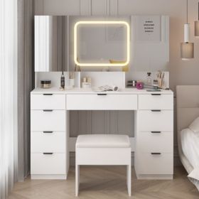 Vanity Table Set with Mirrors & LED Lights, White