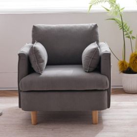 Fabric Upholstered Armchair with Wood Feet, 29.5" Wide, Grey