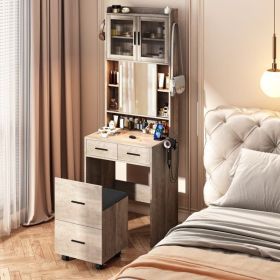 Compact Vanity Makeup Desk with Sliding Mirror, LED Lights, Charging Station