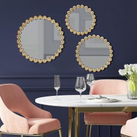 Beaded Round Wall Mirrors, 3-Piece Set, Gold