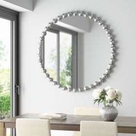 Beaded Round Wall Mirror, 36" Diameter, Silver