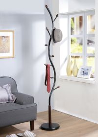 Arles Metal Standing Coat Rack, 11" x 11" x 75", Black and Walnut