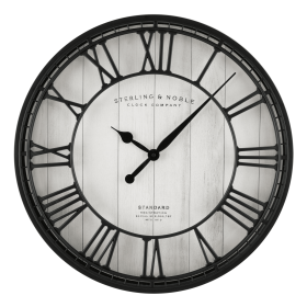 Round Raised Roman Numerals Wall Clock, Analog, 20" Black and White