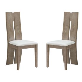 High Back Wood and PU Leather Dining Chairs, Set of 2