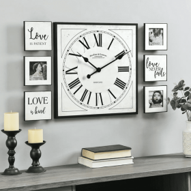 Love Analog Wall Clock and Plaques, 20" x 20" x 2", 7-Piece Set, White