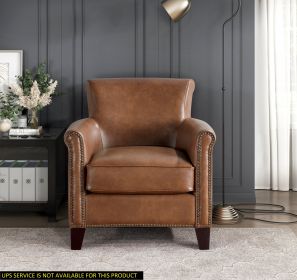 Traditional Leather Accent Chair, Nail head Trim, Brown
