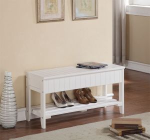 Solid Wood Shoe Bench with Storage, 35.5" x 13" x 18", White