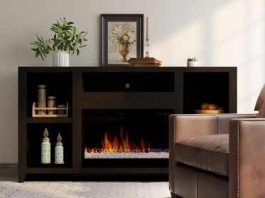 Electric Fireplace TV Console, 62", Mocha Finish