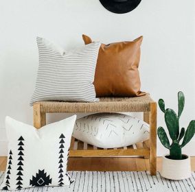 Faux Leather and Cotton Accent Throw Pillow Covers, 18" x 18", Set of 4