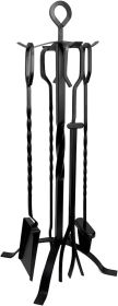 Iron Fireplace Tool Set, 5-Piece, Black Metal