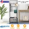 Metal Coat/Shoe Hall Tree, 3-Tier Shoe Bench, 18 Coat Hooks