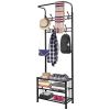 Metal Coat/Shoe Hall Tree, 3-Tier Shoe Bench, 18 Coat Hooks