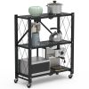 3-Tier Foldable Storage Shelf With Lockable Wheels