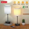 Nightstand Lamps, 3 Modes, White Shade/Black Base, 2 Pieces