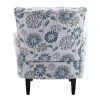 Modern Accent Armchair, White, Blue, Gray Floral Print Linen