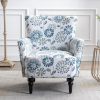Modern Accent Armchair, White, Blue, Gray Floral Print Linen