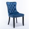 Tufted Upholstered Dining Chair, Wood Legs, 2 Piece Set, Blue Velvet