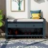 Cushioned Seat Shoe Rack with Drawers, Entryway Storage Bench, Navy/Beige