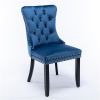 Tufted Upholstered Dining Chair, Wood Legs, 2 Piece Set, Blue Velvet